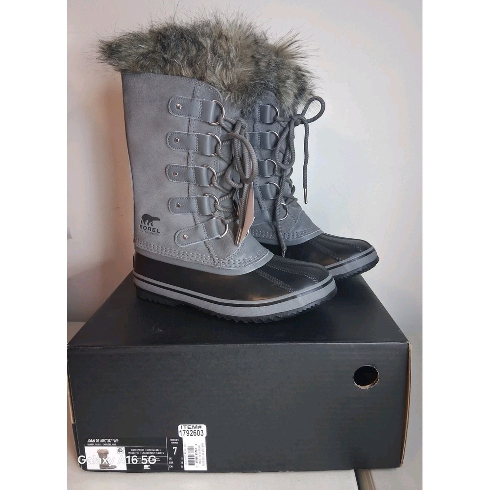 Sorel Joan of Arctic Waterproof Winter Boots Grey Suede Quarry Womens 7 M NL3481